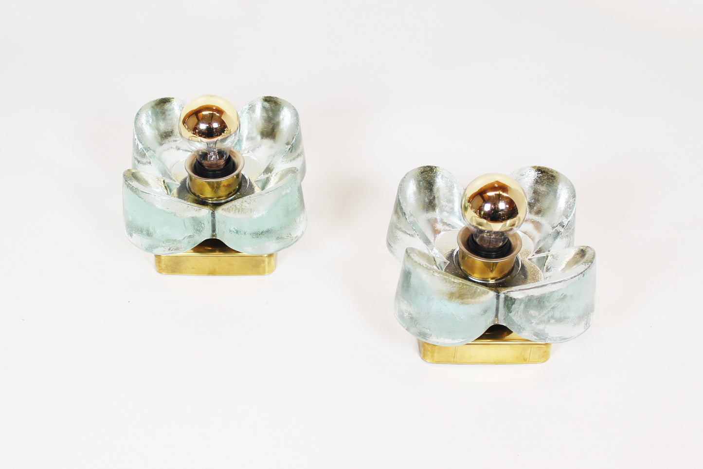Pair of 1970s brass and glass wall lamps by Sische (3 pairs available)
