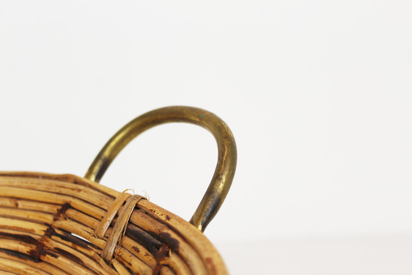 1970s rattan and brass basket by Gabriella Crespi