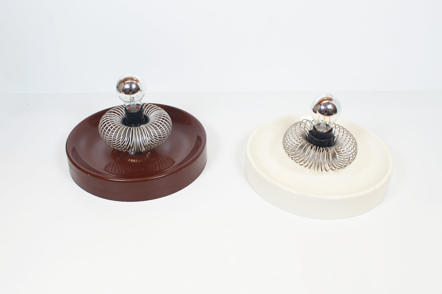 Pair of Space Age 'Spring' wall lamps by ELEKTROFÉM, Hungary, 1970s