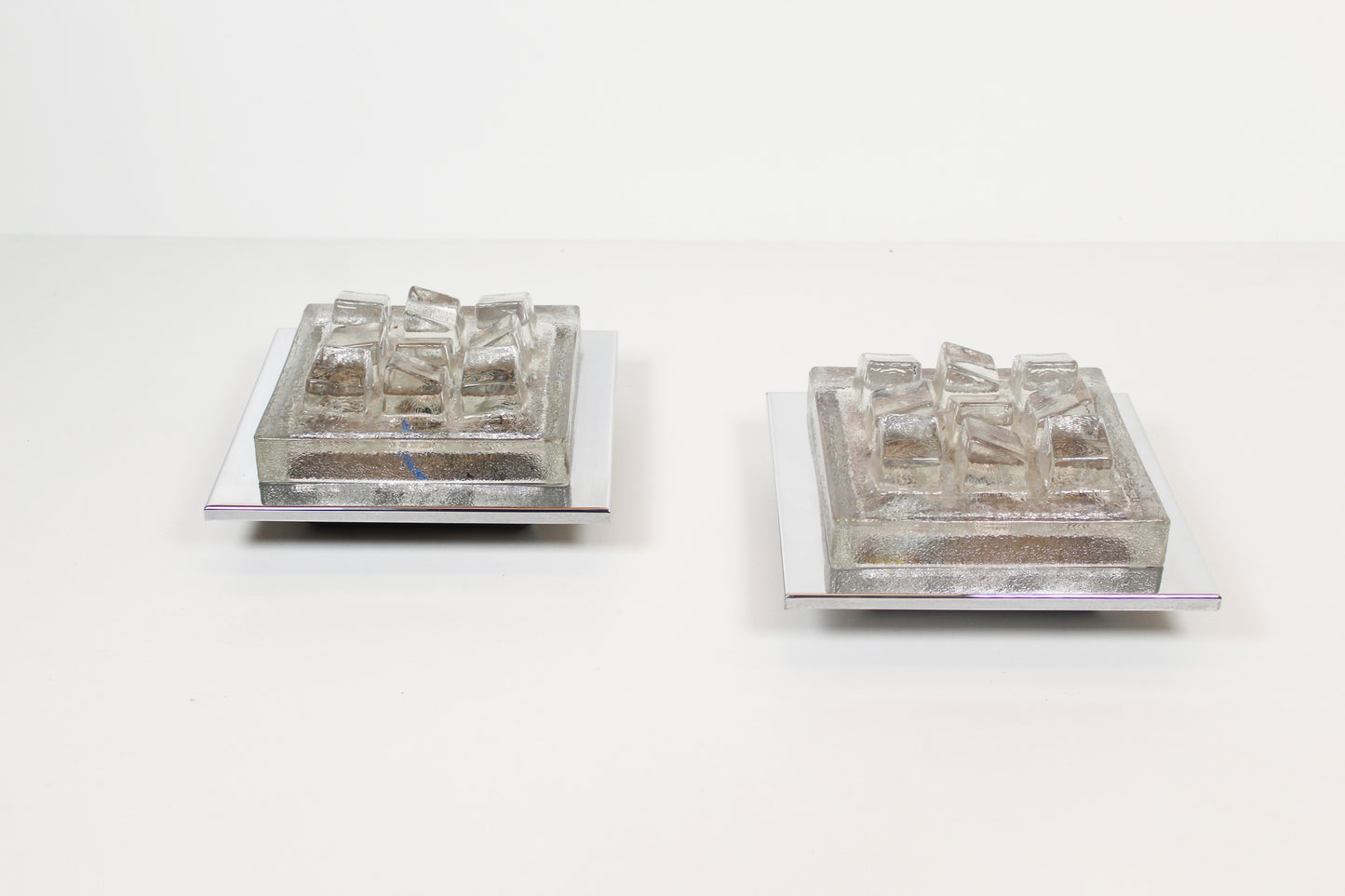 Pair of 1970's Brutalist glass wall sconces by Hillebrand