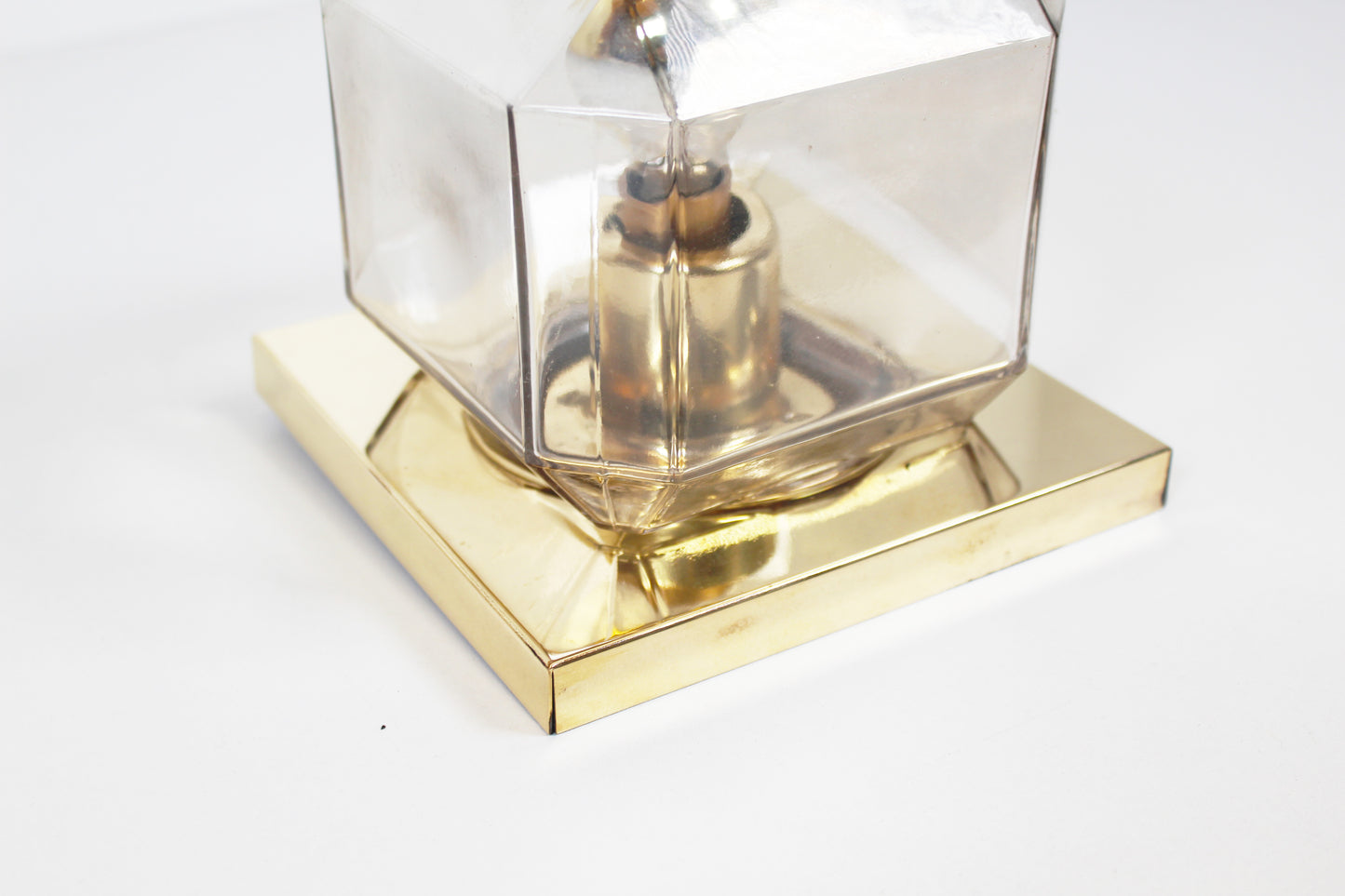 Pair of glass and brass wall lamps by Glashutte Limburg