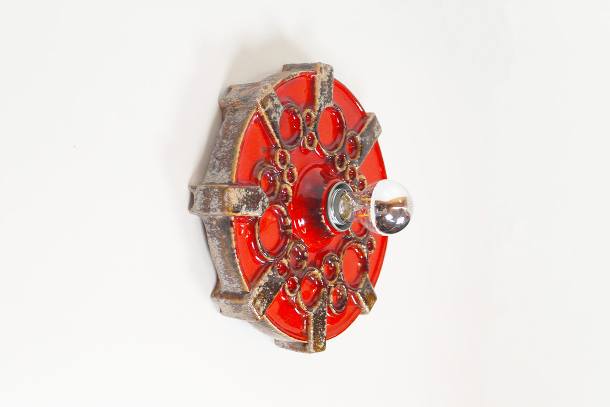Vintage 1970's ceramic 'Fat Lava' style wall light by Hustadt Leuchten
