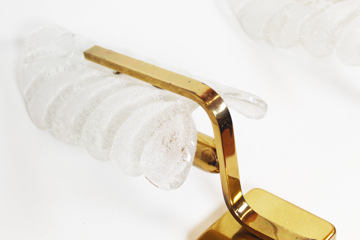 Pair of brass and glass wall lamps by Carl Fagerlund for Orrefors