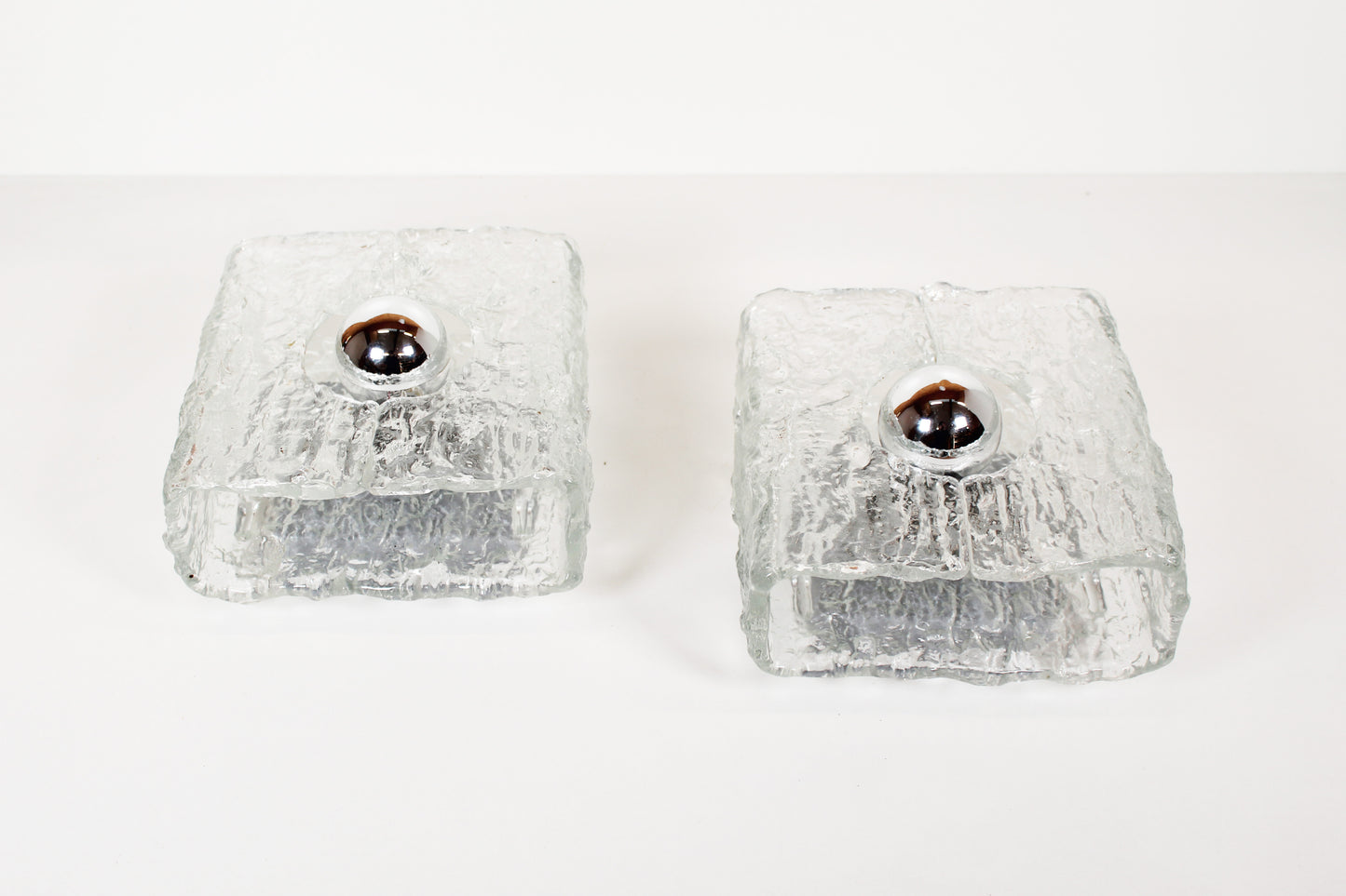 Large pair of 'ice glass' wall lamps by Kaiser Leuchten