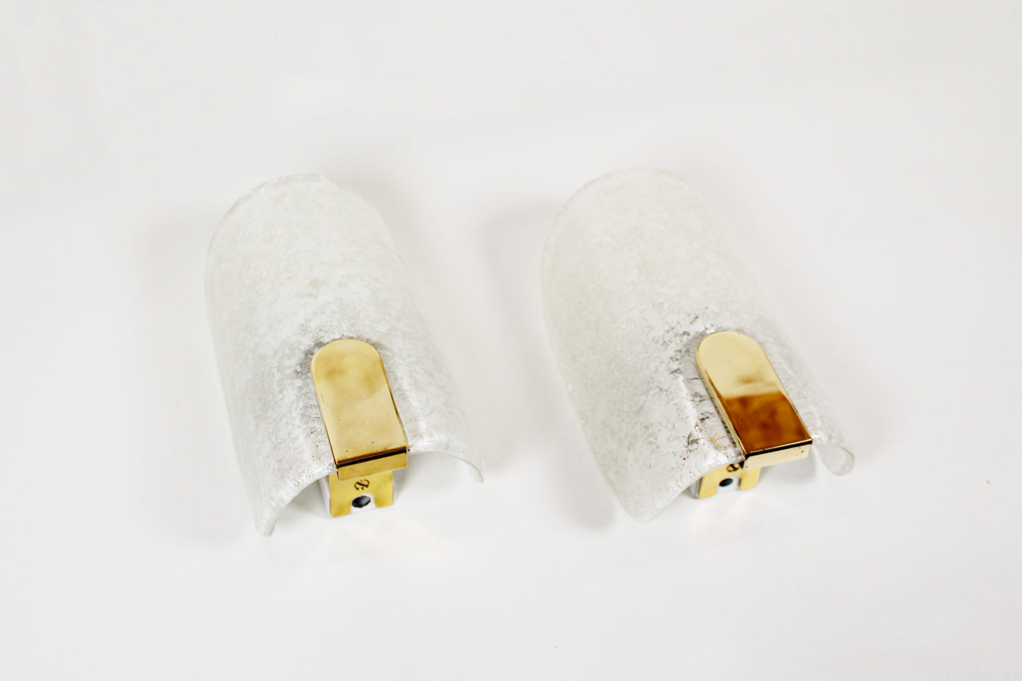 Large Pair of wall lamps in brass & glass by Hillebrand