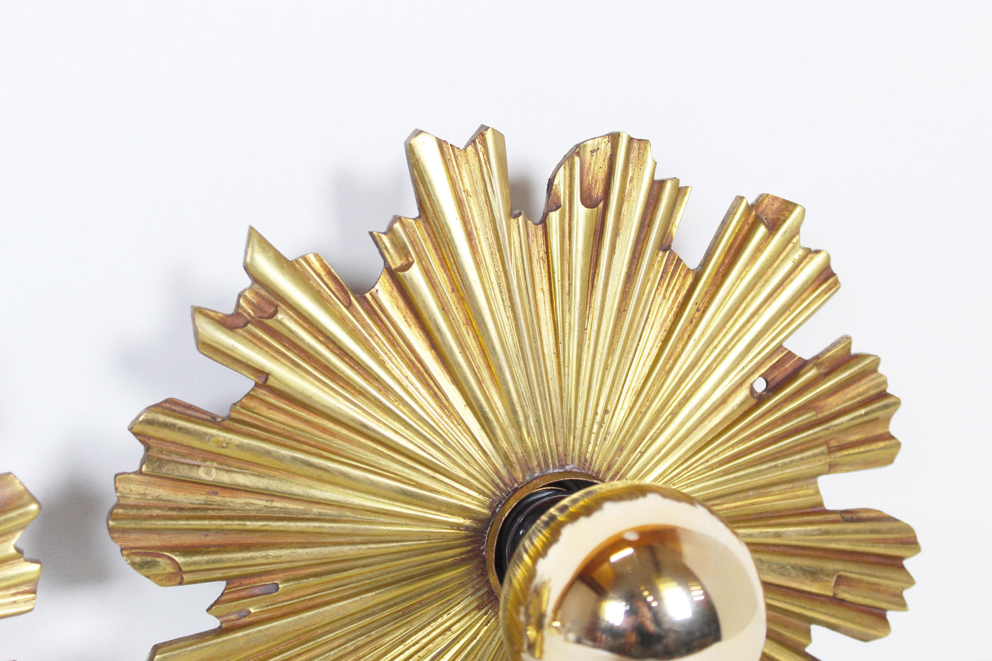Set of solid bronze 1950s Sunburst wall lamps