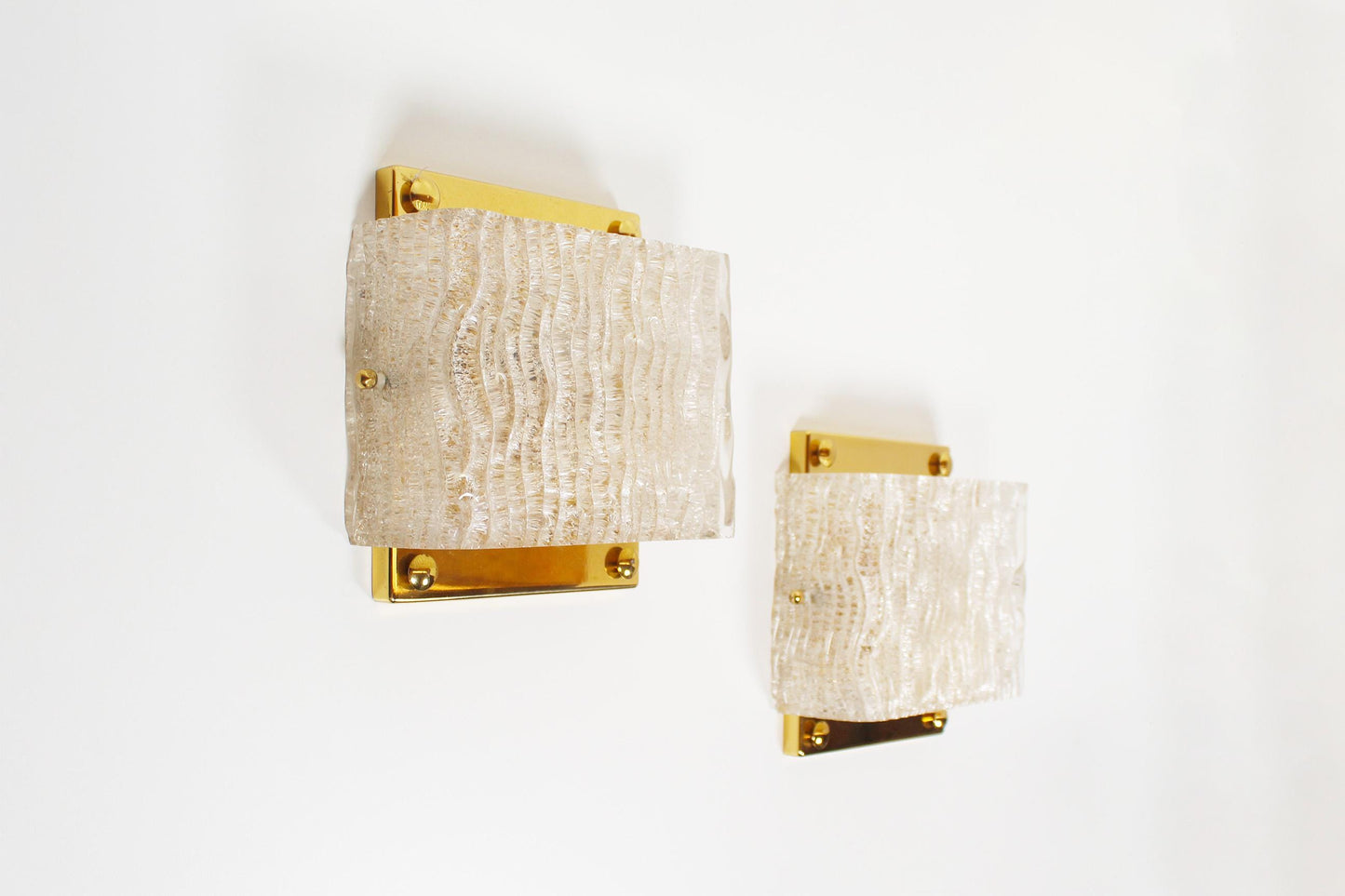 Pair of brass and muranoglass wall lights by Kaiser Leuchten