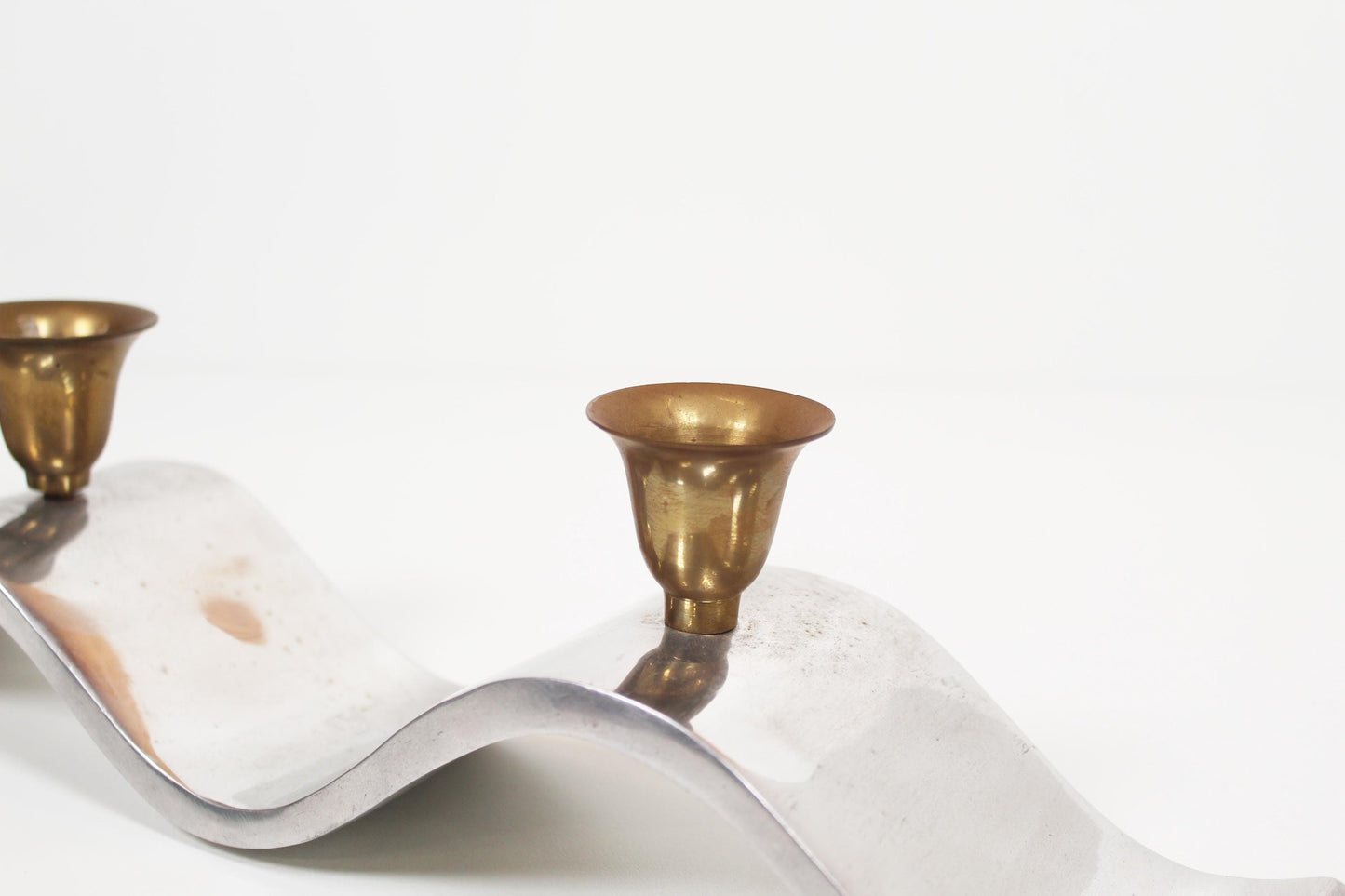 Brutalist candlestick in aluminium, attributed to David Marshall
