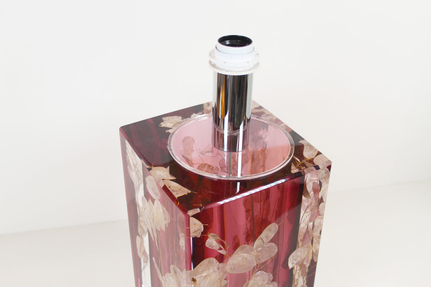 Large Italian lucite table lamp with flowers by Romeo Rega
