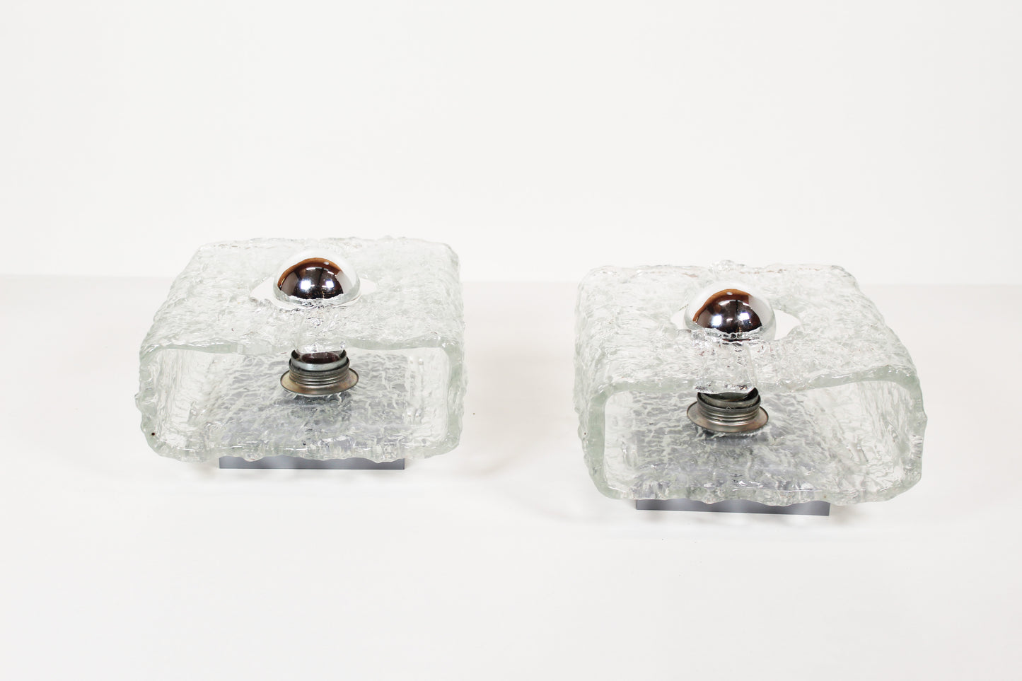 Large pair of 'ice glass' wall lamps by Kaiser Leuchten