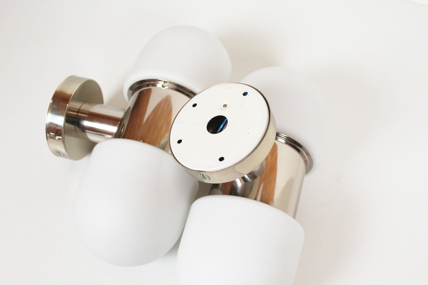 Set of vintage chrome and opaline glass wall lamps by Rolf Kruger