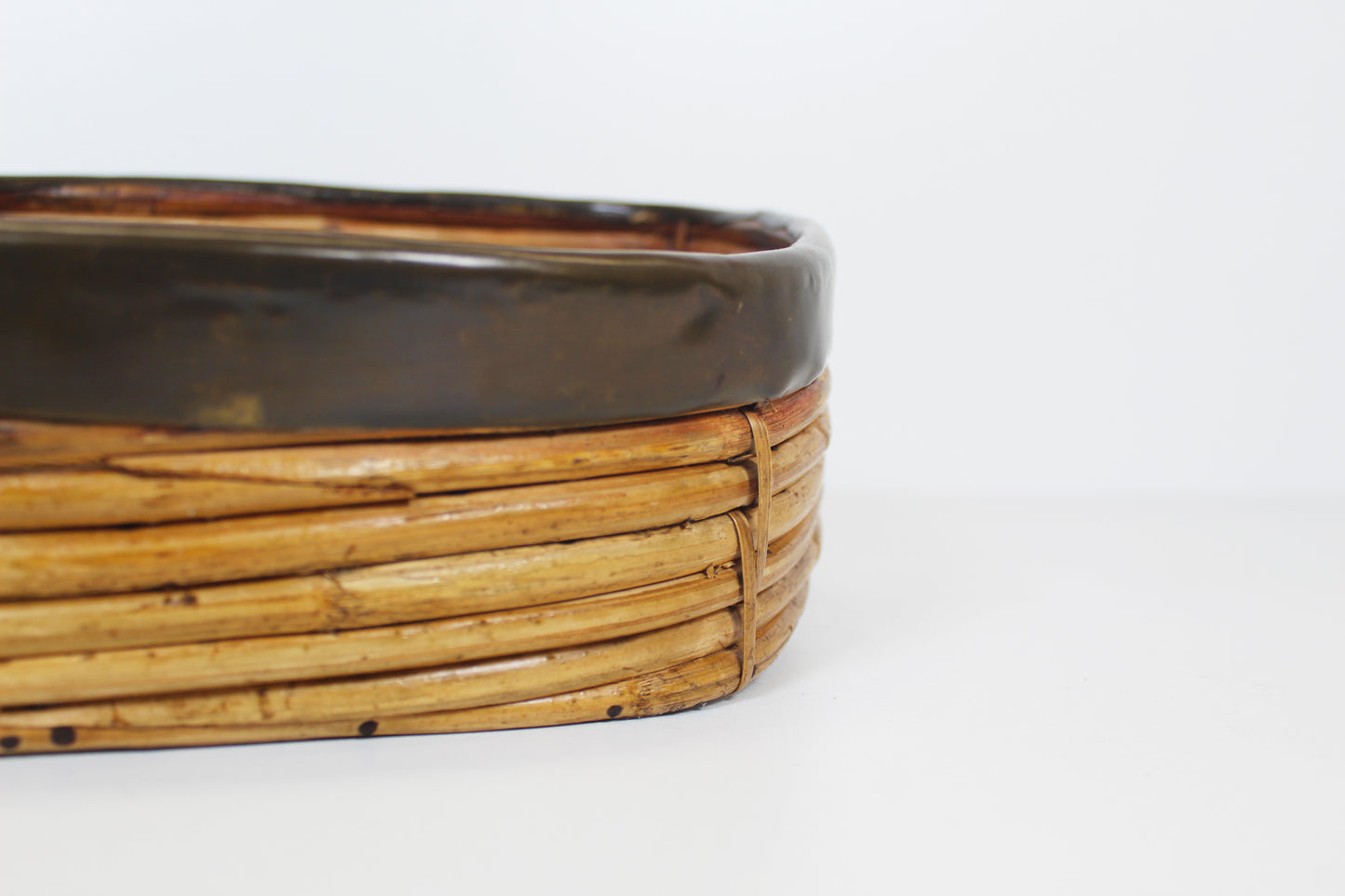 1970s rattan and brass basket by Gabriella Crespi