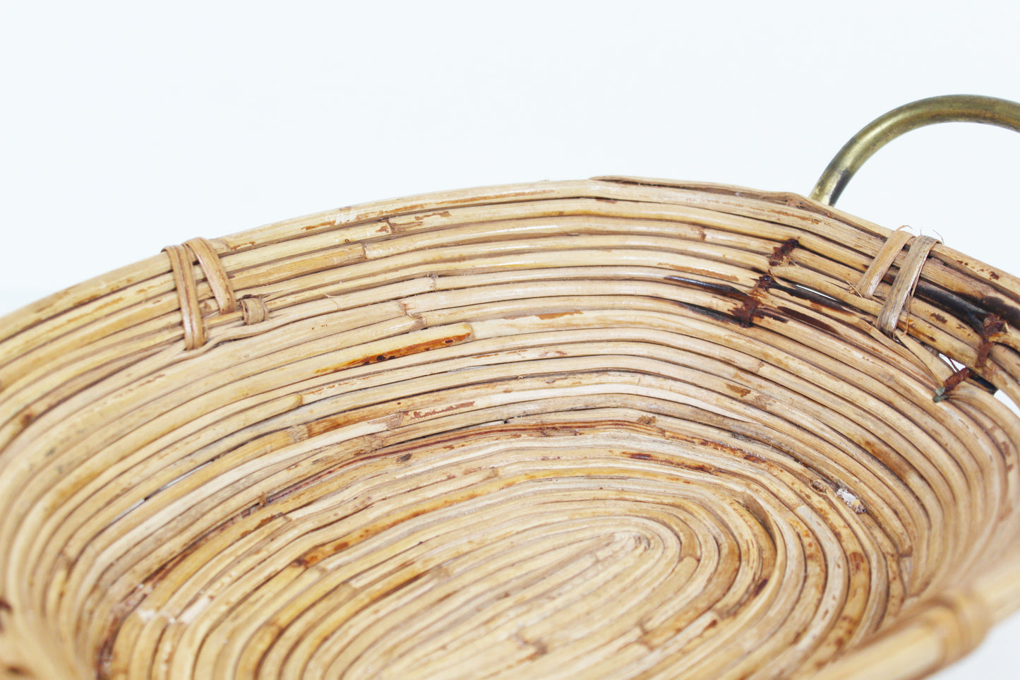 1970s rattan and brass basket by Gabriella Crespi
