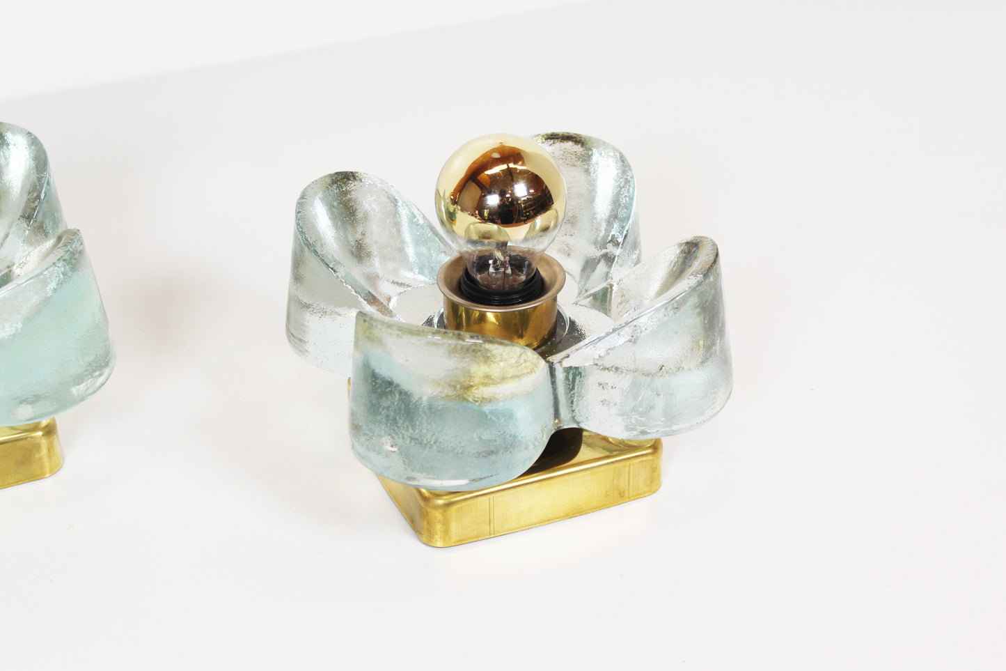 Pair of 1970s brass and glass wall lamps by Sische (3 pairs available)