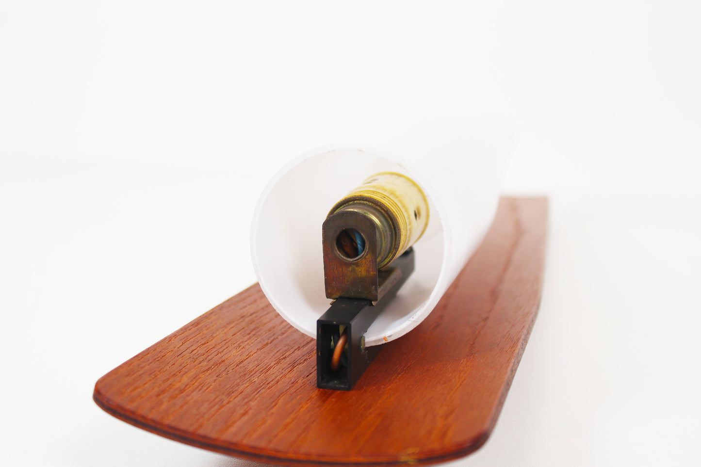 Rare set of wall lamps in teak and opaline glass by Kaiser Leuchten