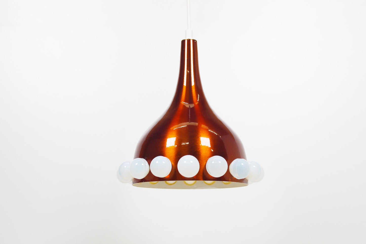 Scandinavian brass and glass pendant lights
