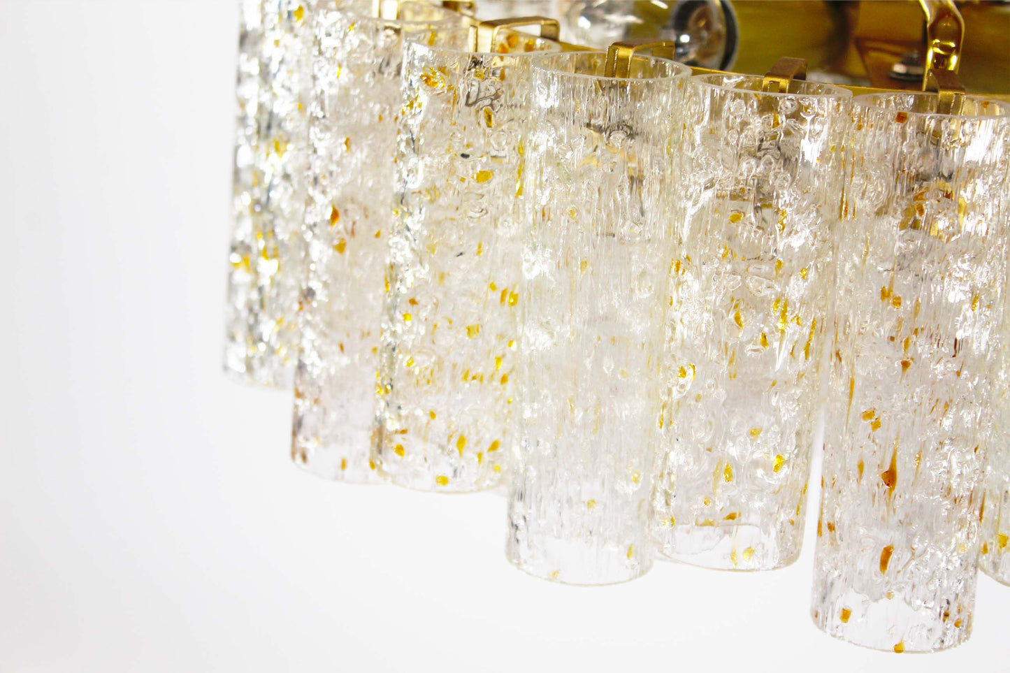 Large chandelier in brass and 'goldflake' glass by Doria Leuchten