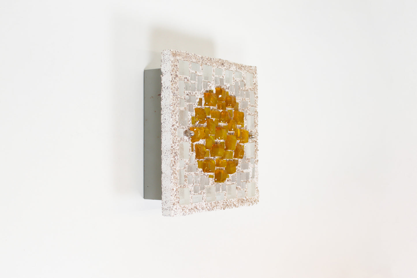 Architectural 1970s wall lamps in hammered glass and cement (2 available)