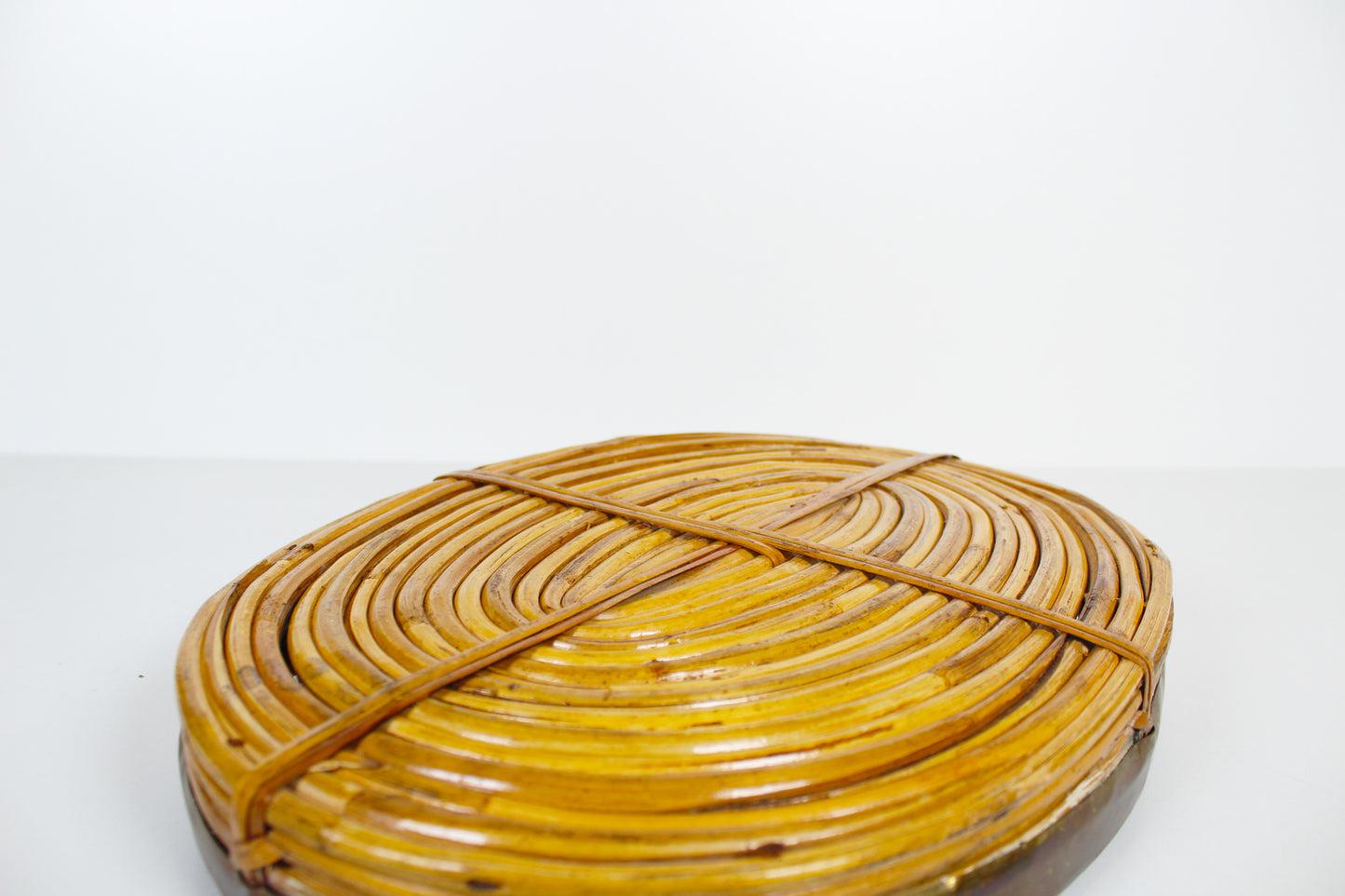 1970s rattan and brass basket by Gabriella Crespi