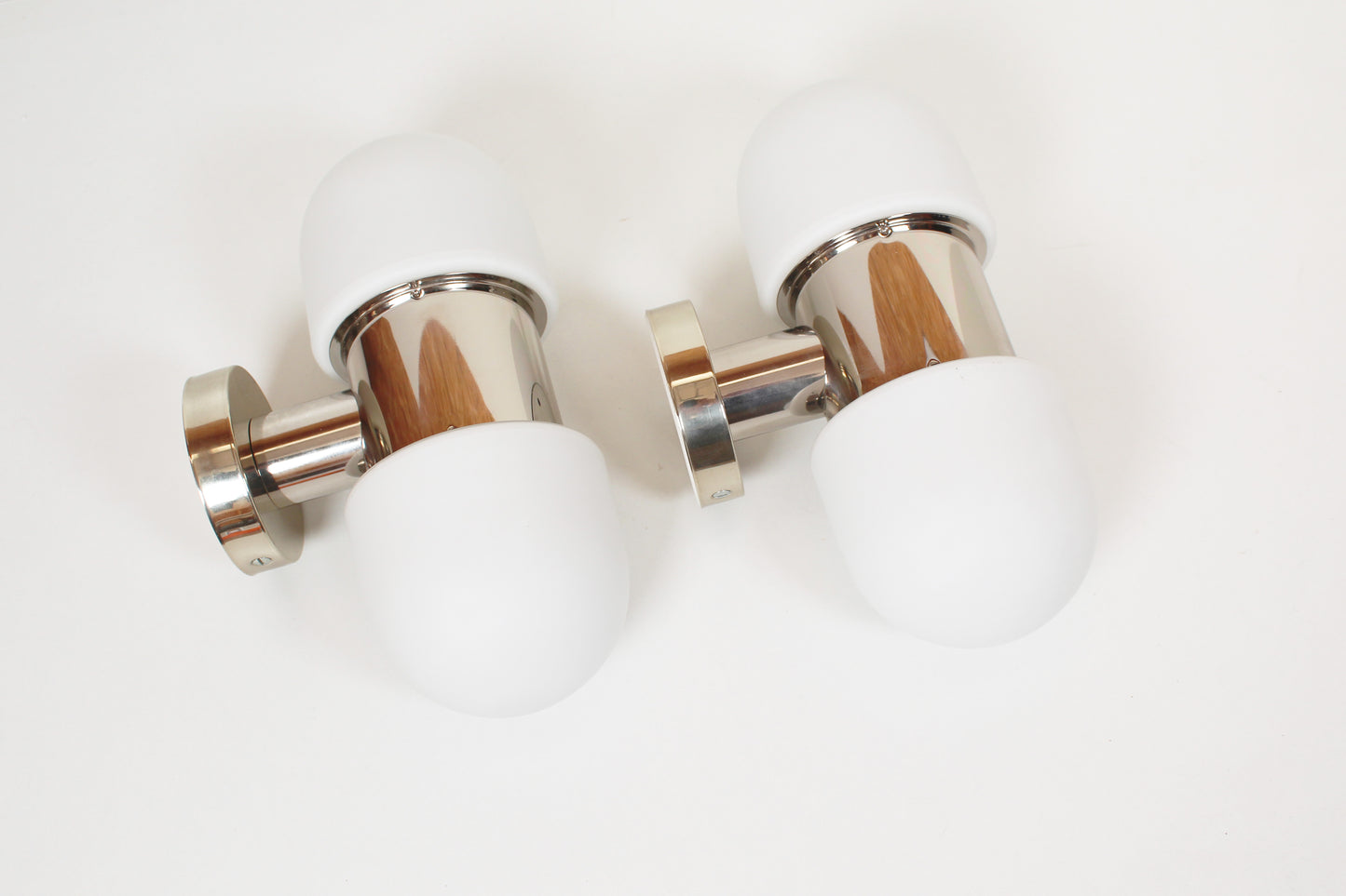 Set of vintage chrome and opaline glass wall lamps by Rolf Kruger