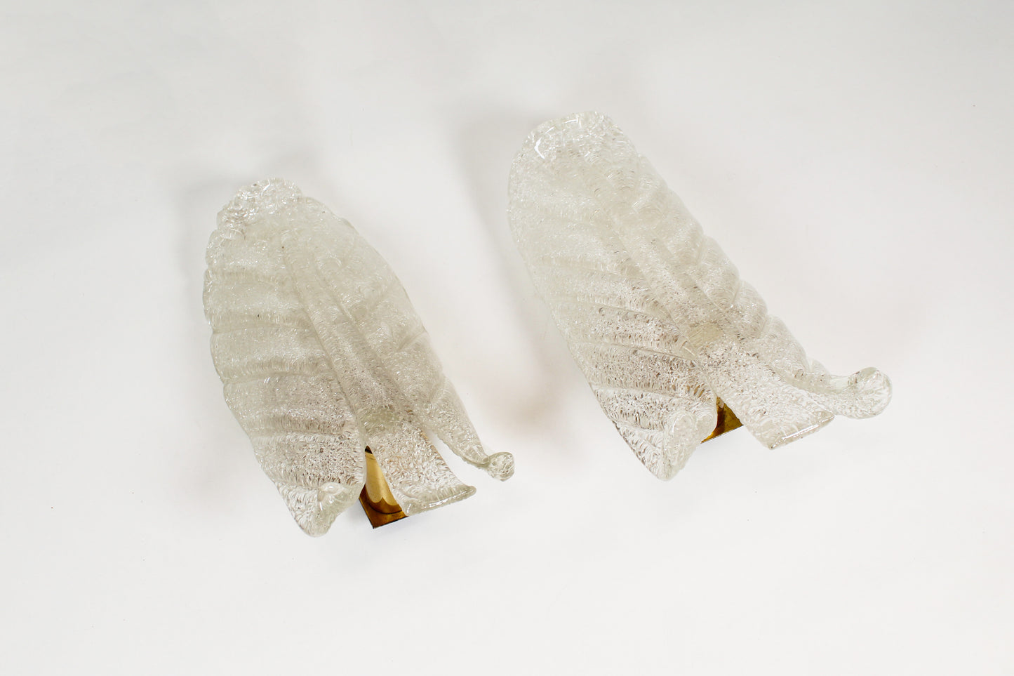 Pair large leaf-shaped wall lamps in Murano glass by Barovier & Toso