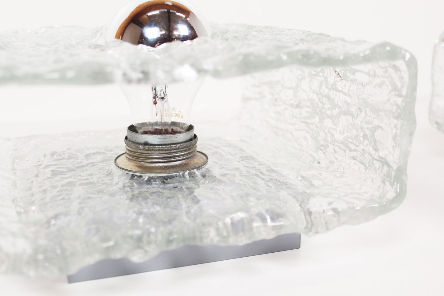 Large pair of 'ice glass' wall lamps by Kaiser Leuchten