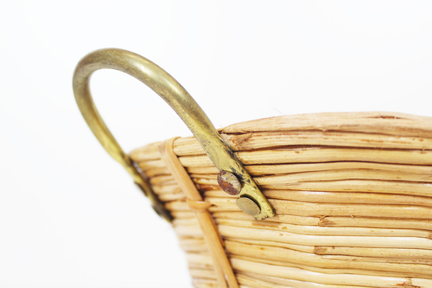 1970s rattan and brass basket by Gabriella Crespi