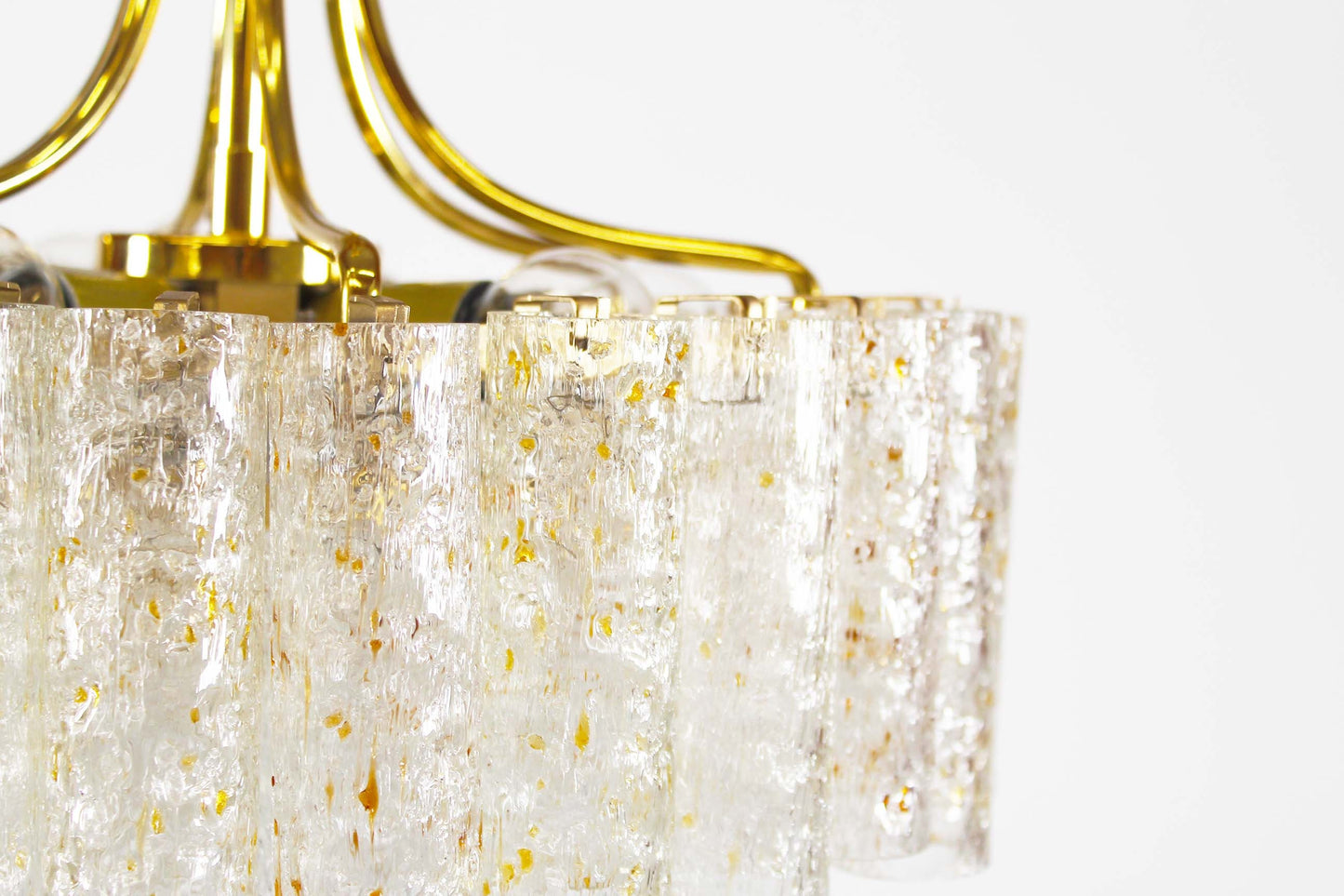 Large chandelier in brass and 'goldflake' glass by Doria Leuchten