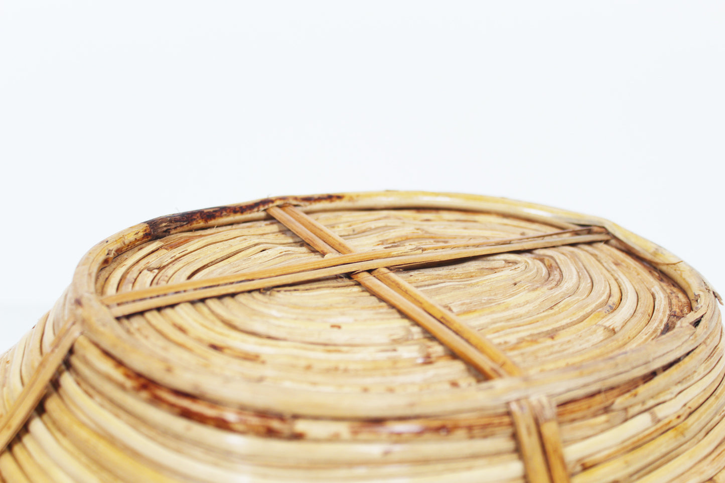 1970s rattan and brass basket by Gabriella Crespi