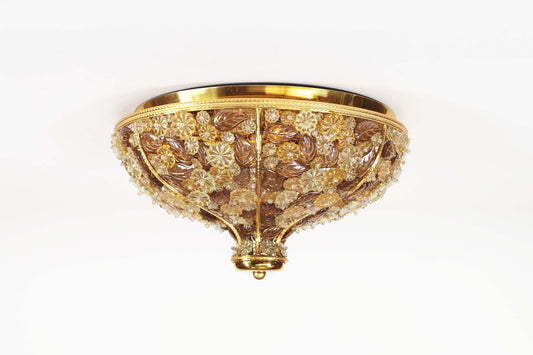 Rare gilt brass and crystal ceiling light by Palwa