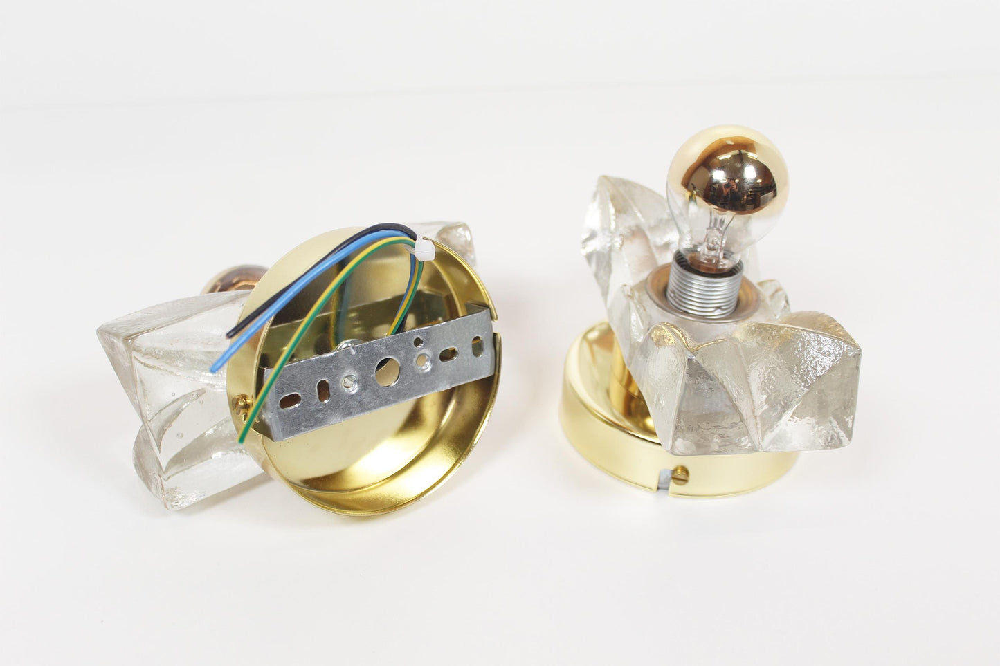 Set of brass and glass wall lamps by Sische