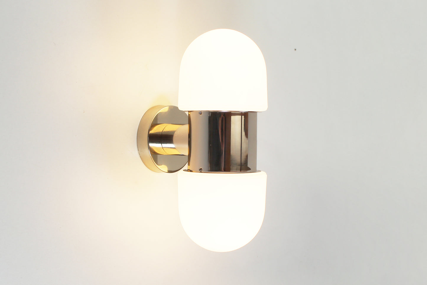 Set of vintage chrome and opaline glass wall lamps by Rolf Kruger