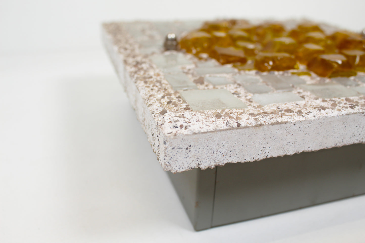 Architectural 1970s wall lamps in hammered glass and cement (2 available)