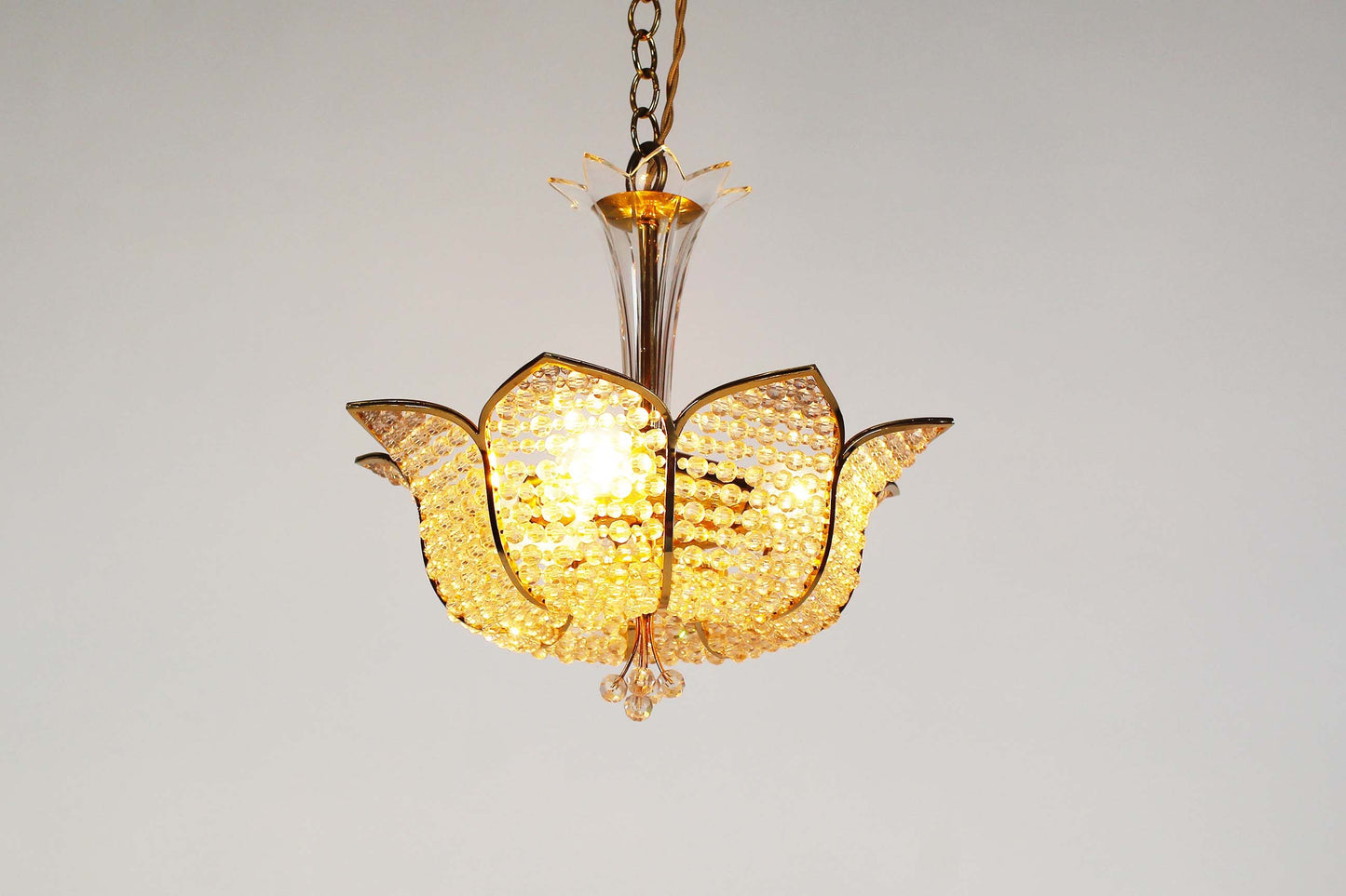 Medium sized crystal glass 'Tole' chandelier light by Palwa, Germany 1970's