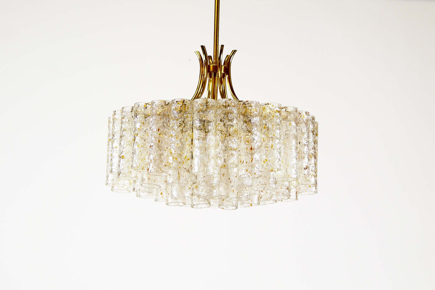 Large chandelier in brass and 'goldflake' glass by Doria Leuchten