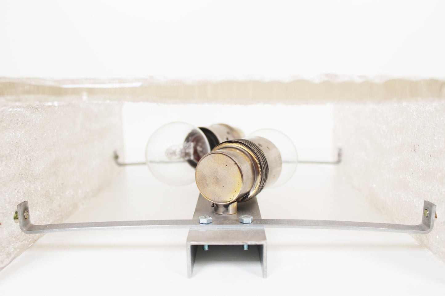 XL Pair of vintage 70s 'ice glass' wall lamps by Kaiser Leuchten