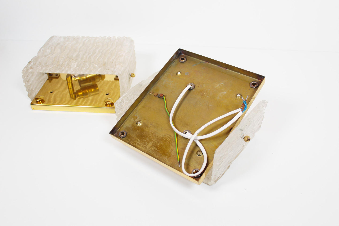Pair of brass and muranoglass wall lights by Kaiser Leuchten