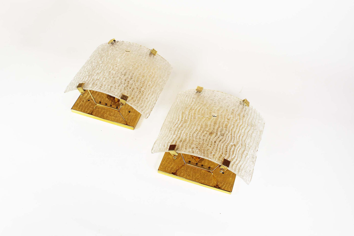 Set of large Italian brass and Murano glass wall lamps from the 1970s