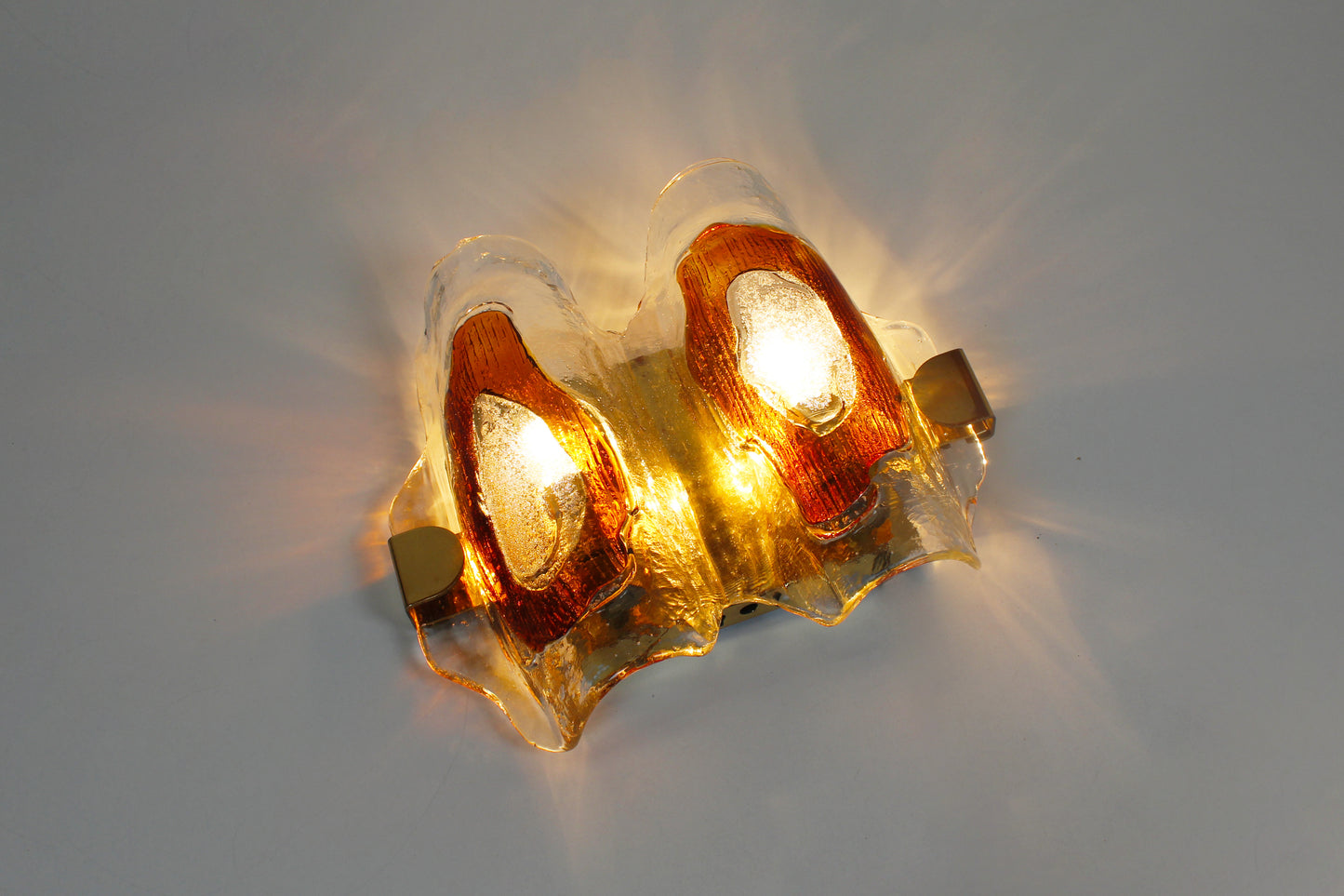 Pair of 1970s wall lamps in Murano glass by Hillebrand