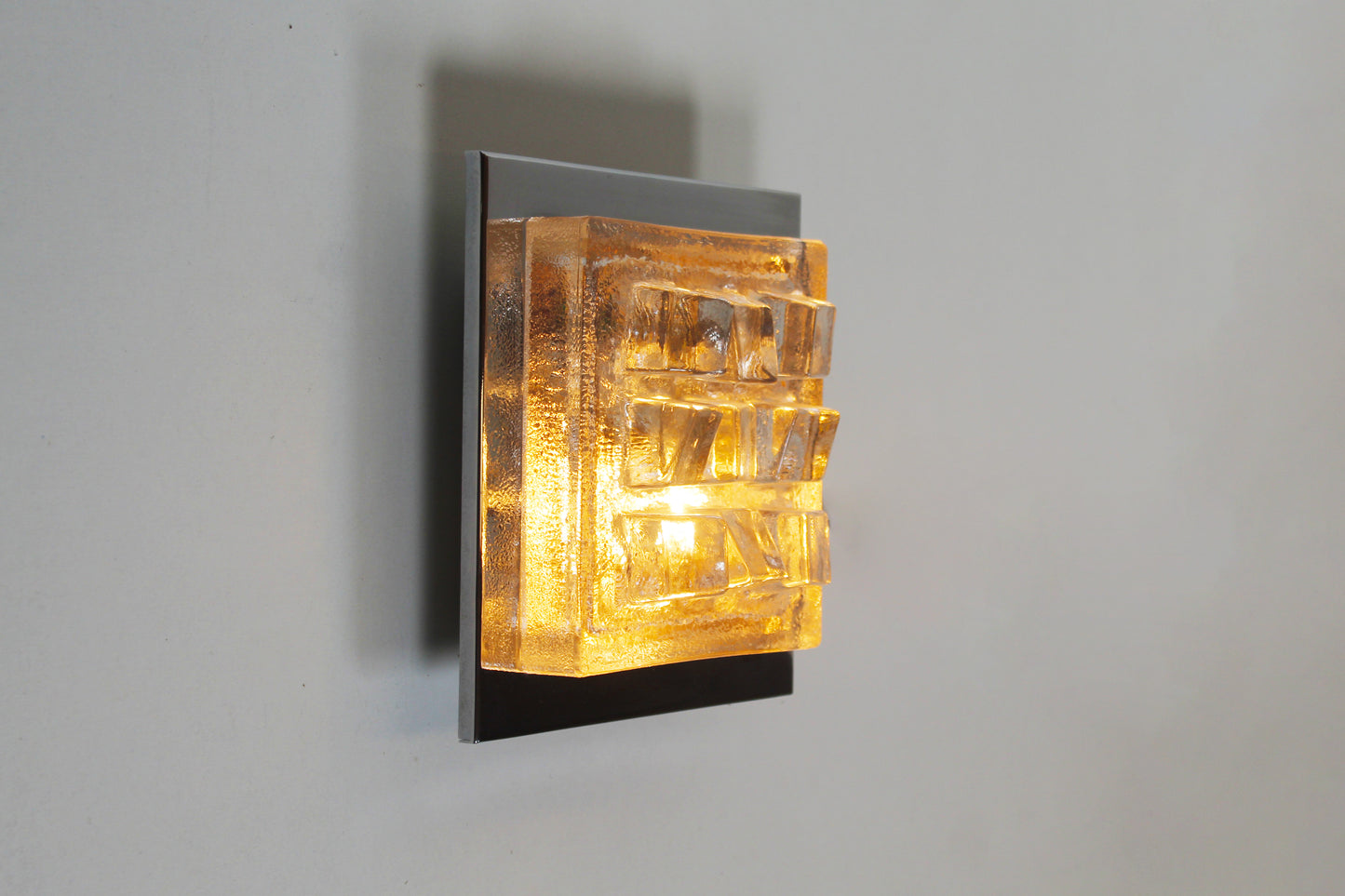 Pair of 1970's Brutalist glass wall sconces by Hillebrand