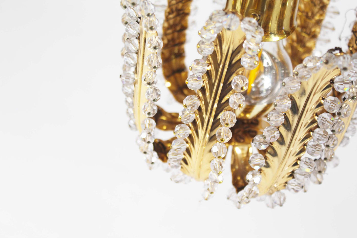 Pendant lamp in gilded brass and crystal by Palwa