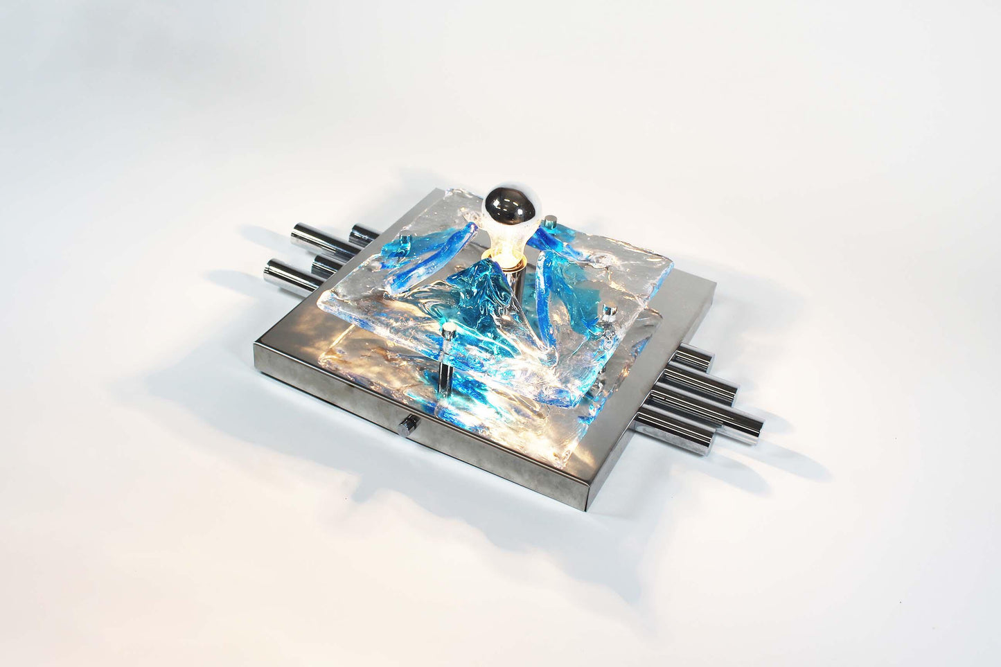 Large polished metal and muranoglass wall light by Angelo Brotto