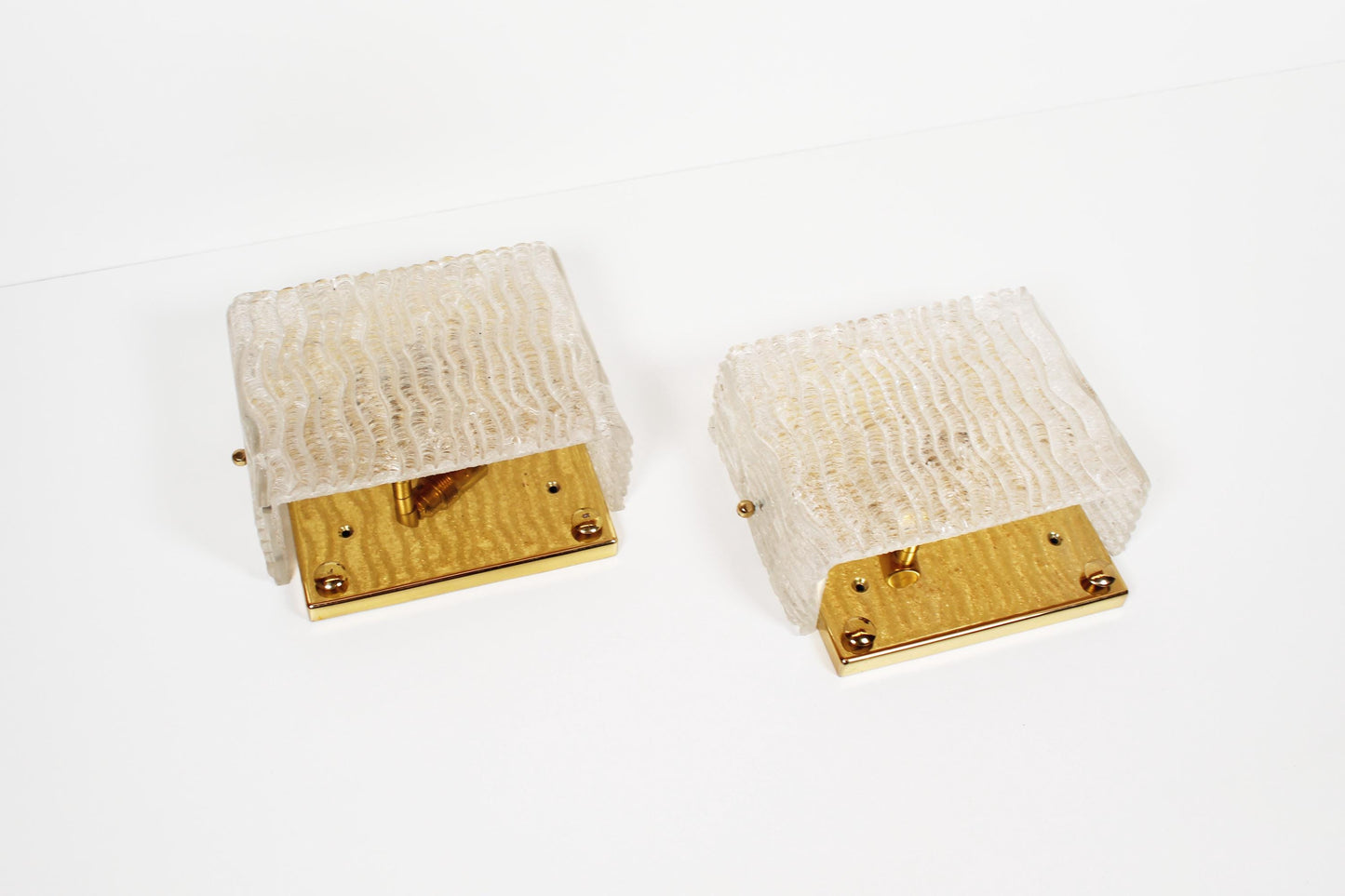 Pair of brass and muranoglass wall lights by Kaiser Leuchten