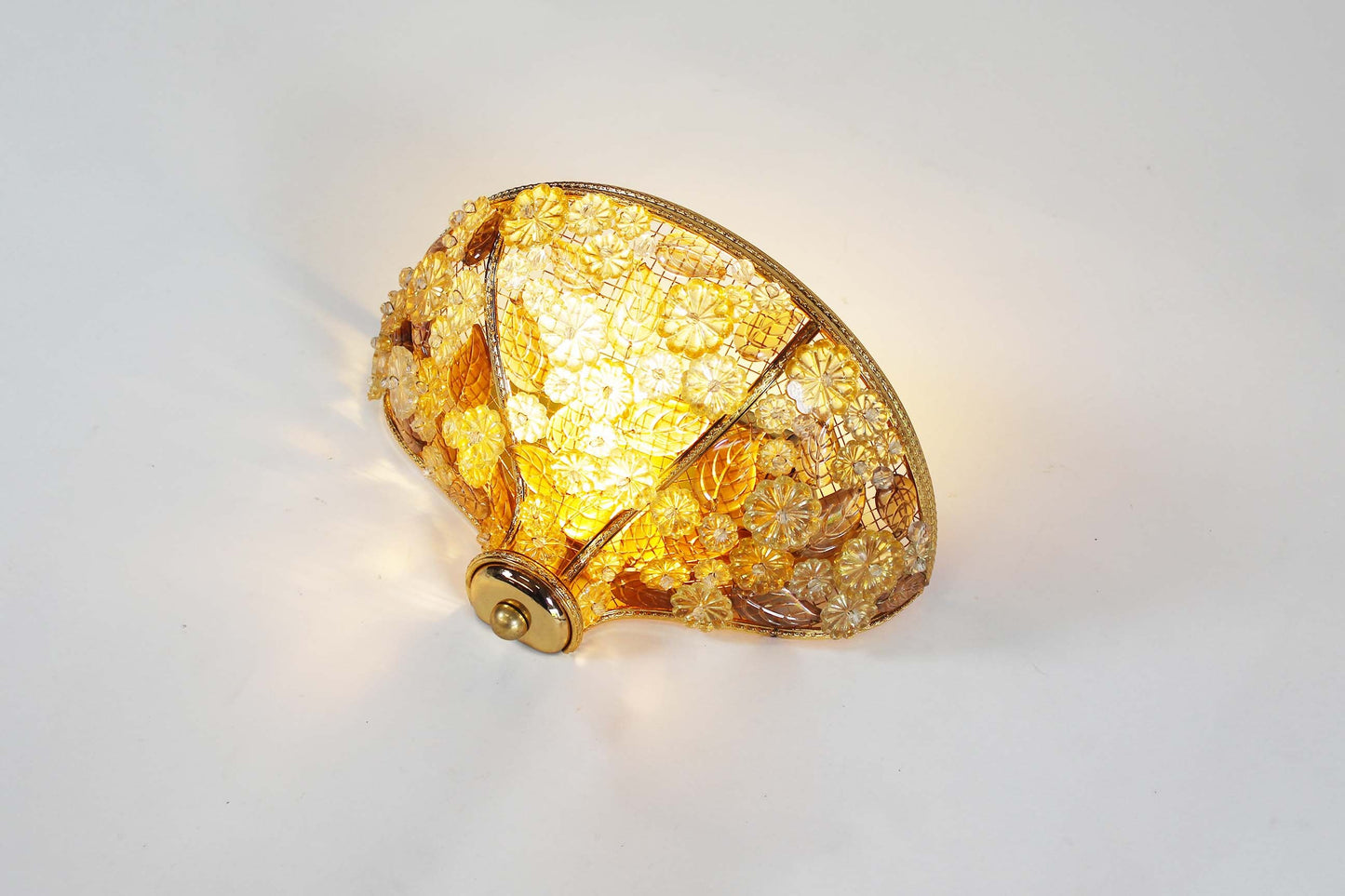 Wandlamp in verguld messing en kristalglas door Palwa