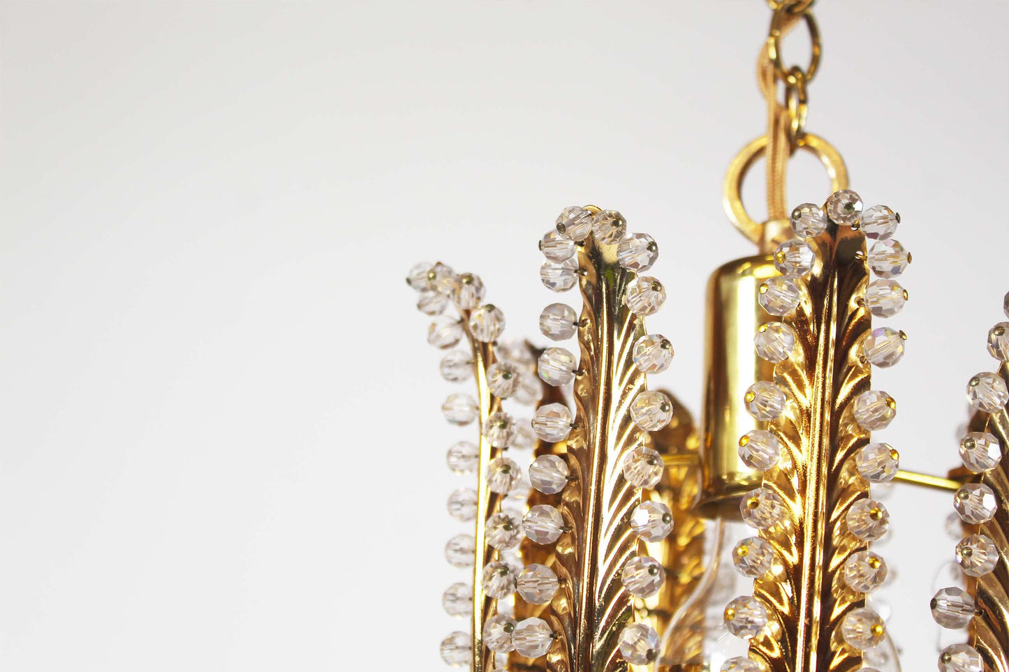 Pendant lamp in gilded brass and crystal by Palwa