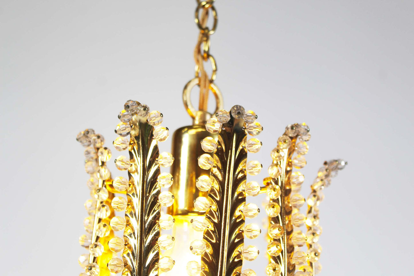 Pendant lamp in gilded brass and crystal by Palwa