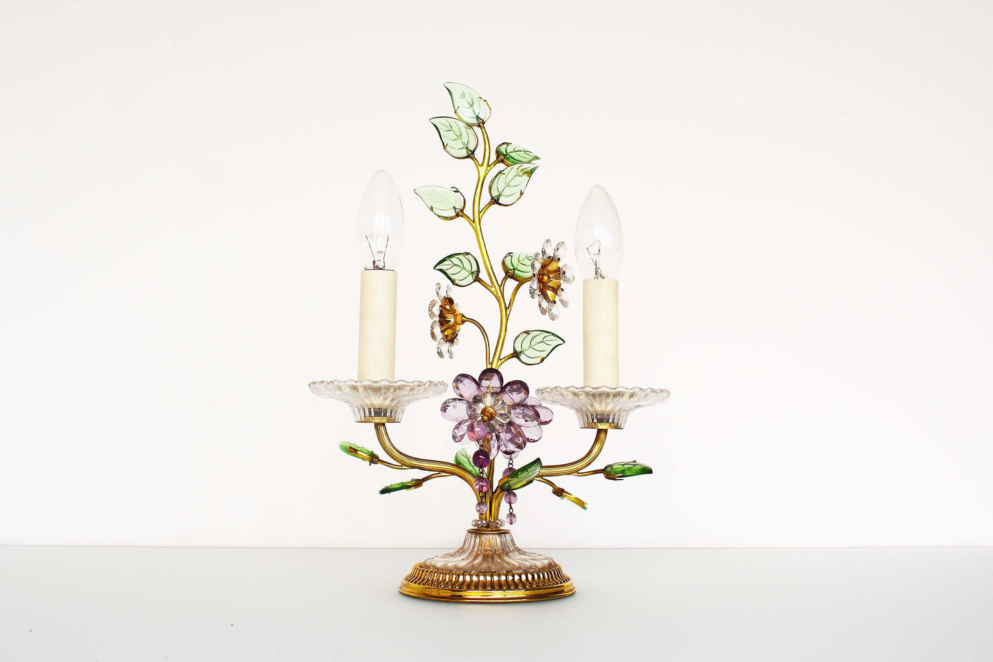 Gilded and crystal table lamp with floral motif by Palwa - Lobmeyr