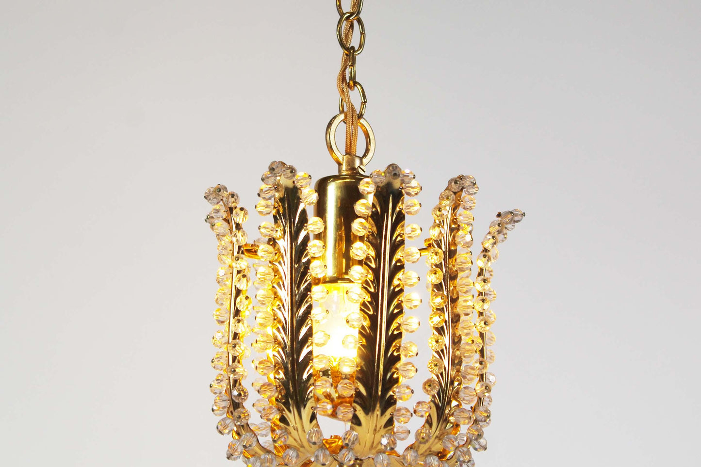 Pendant lamp in gilded brass and crystal by Palwa