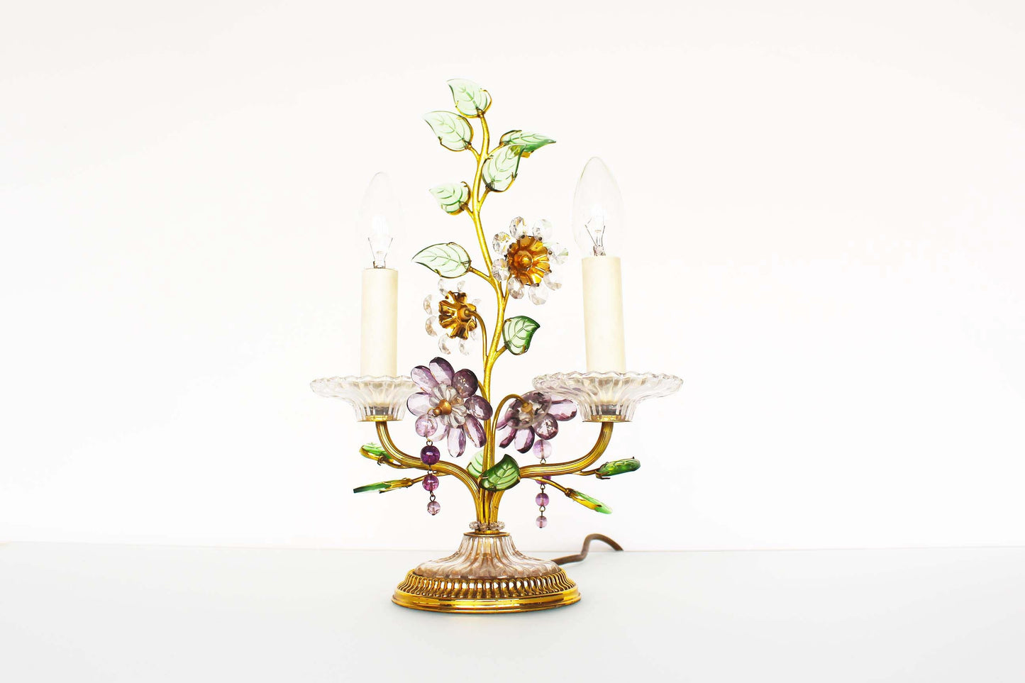 Gilded and crystal table lamp with floral motif by Palwa - Lobmeyr