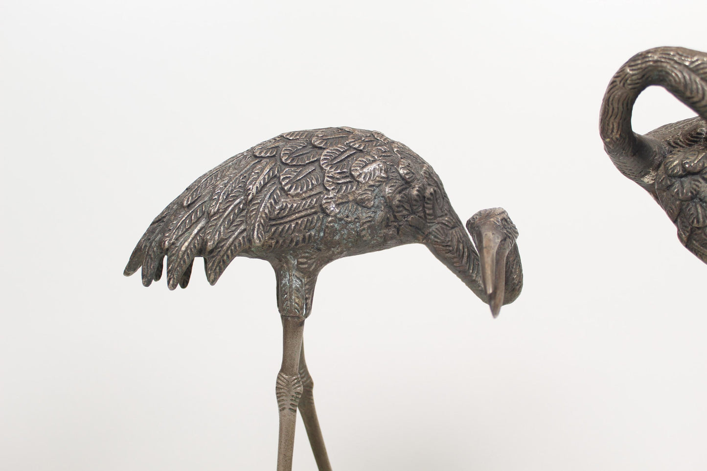 Decorative pair of silver-plated 'Heron' sculptures by Valenti